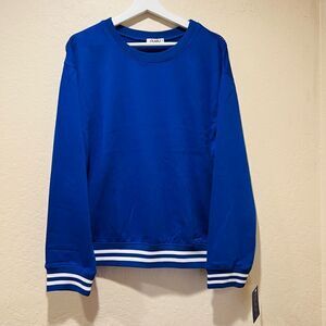 Hybrid Blue White Striped Crewneck mesh sweater Sm